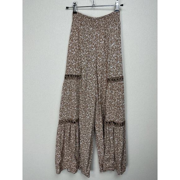 Rachel Paige Floral Palazzo Pants Crochet Peekaboo Wide Leg Elastic Waist Small - Picture 7 of 9